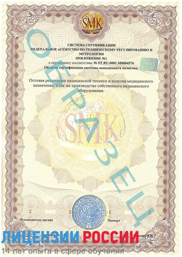 Образец сертификата соответствия (приложение) Кыштым Сертификат ISO 13485